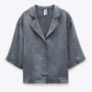 Zara fillsens grey button down shirt sleeve blouse